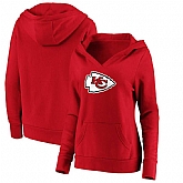 Women's Kansas City Chiefs NFL Pro Line by Fanatics Branded Primary Team Logo V Neck Pullover Hoodie Red,baseball caps,new era cap wholesale,wholesale hats